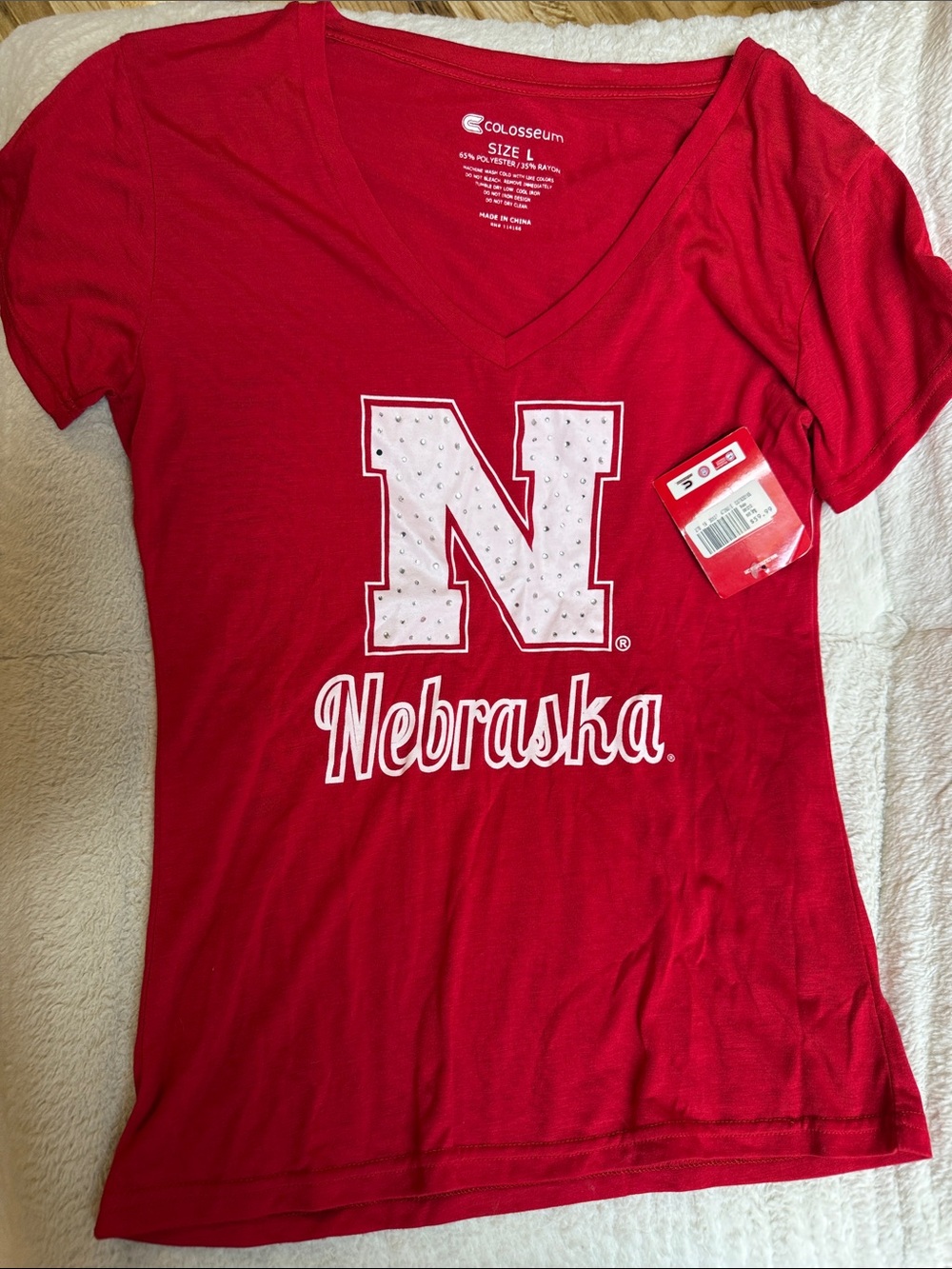 Colosseum Women's Red Nebraska V-Neck Tee with Embellished N